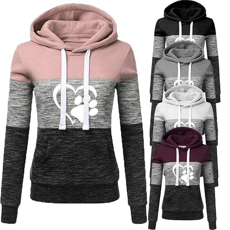 

Hoodie Fashion Cute Cat Paw Printing Women's Casual Pullover Hoodies Winter Autumn Sweatshirt Teenager Hoodie