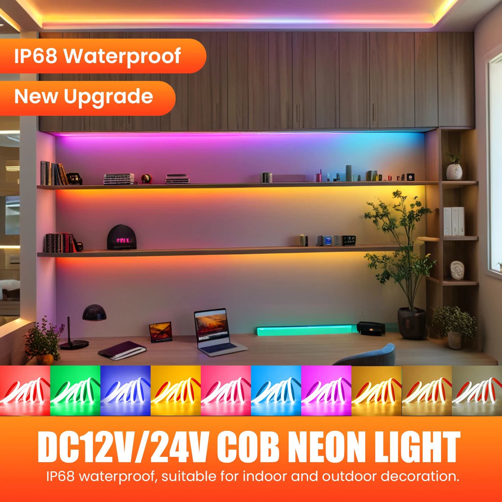 Pasek wodoodporne LED COB IP68 lampa neonowa 12V 24V 320Leds/m elastyczny taśma wstążkowa RA90 o wysokiej gęstości liniowa biała/niebieska/różowa