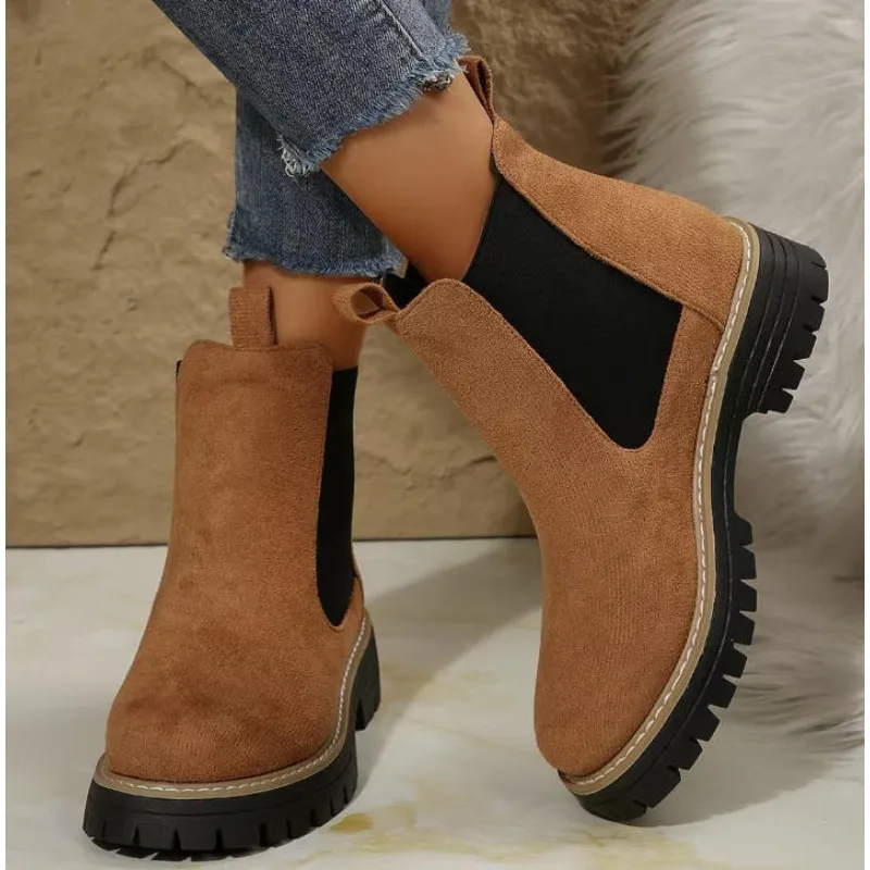 Women Ankle Boots Large Size Square Heel Round Toe Women Short Boots Leisure Daily Concise New Shoes for Women Zapatos De Mujer