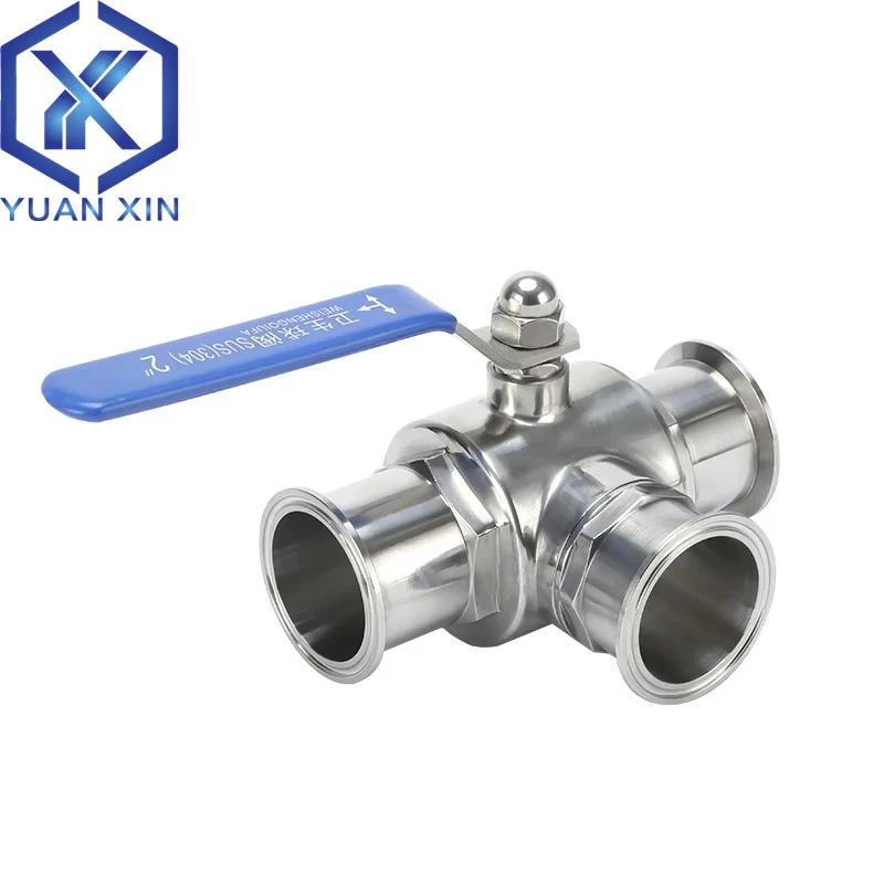 Food Grade Sanitary Tir Clamp Three Way Ball Valve OD19mm/25/32/38mm T/L Type Three Way Ball Valve