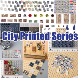 MOC City Street View House Floor Ceramic Tile Car License Plate Printed Series Accessories Building Blocks DIY Bricks Toys Gifts