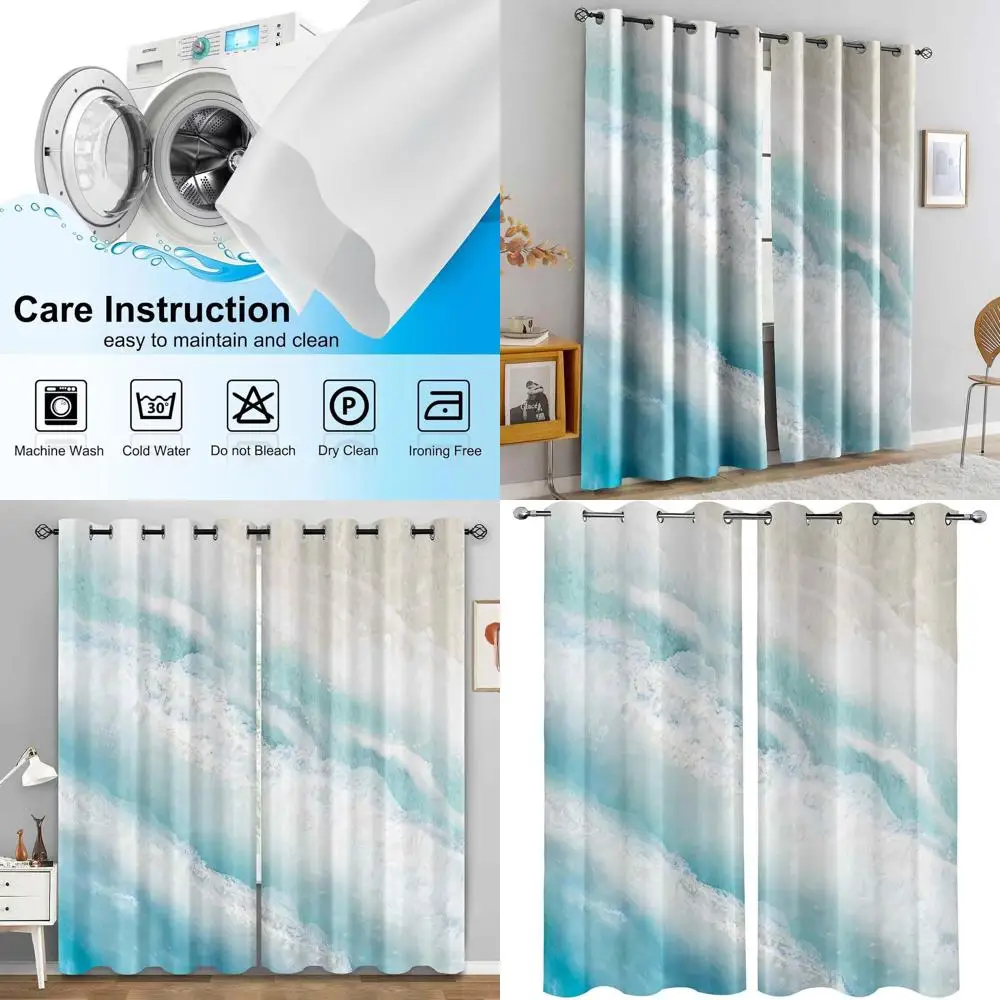 

Nautical Blue 84 Long 2-Panel Curtains for Bedroom or Living Room, Ocean-Themed Grommet Drapes, 52 Wide