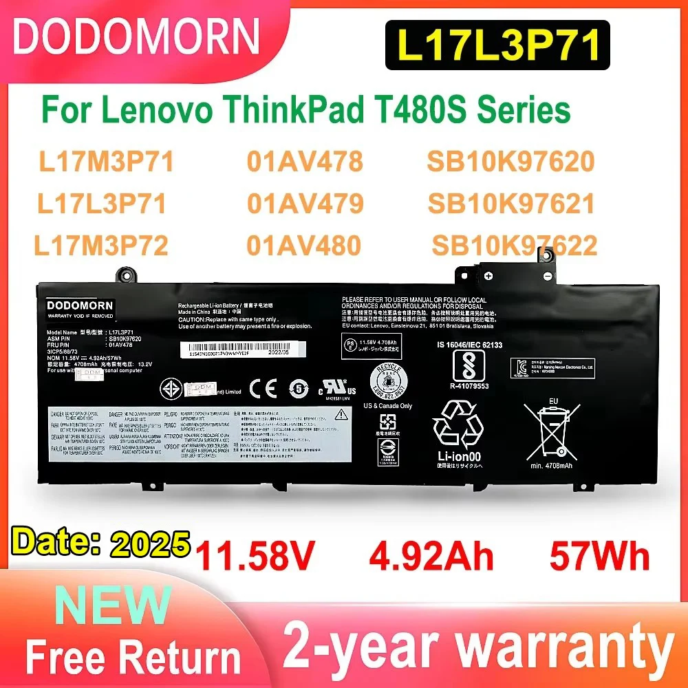 Baru Battery Baterai Laptop untuk Lenovo ThinkPad seri T480S Series Series 01AV478 01AV479 01AV480 Series SB10K97621