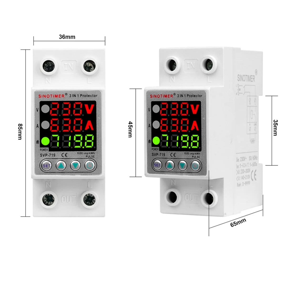 SINOTIMER SVP-719 Adjustable Self-Compound Intelligent Overvoltage Protector Current Limiting Delay with Power Display