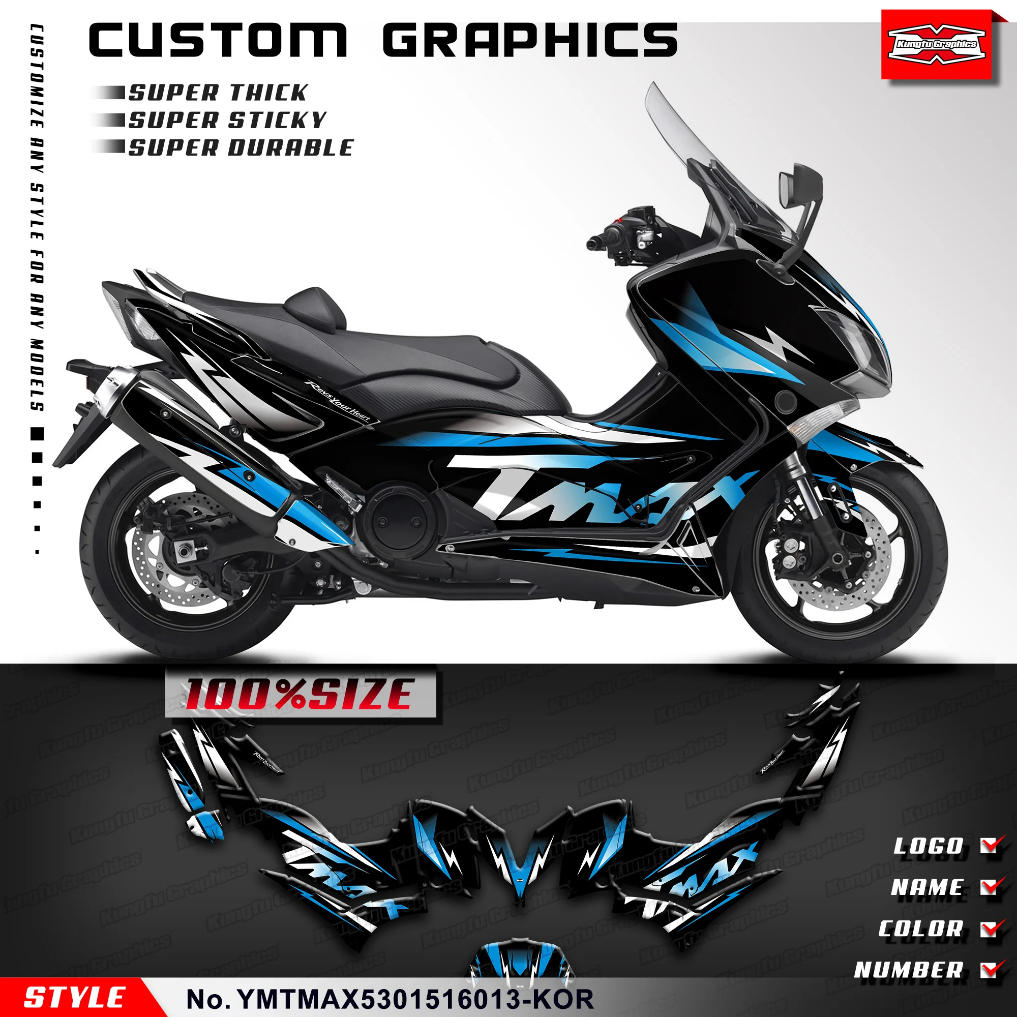 

KUNGFU GRAPHICS Racing Graphics Vinyl Decal Kit for Yamaha TMAX 530 2015 2016, YMTMAX5301516013-KOR