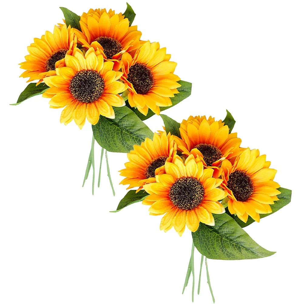 

2 Bunches Artificial Sunflower Bridal Bouquet Fake Flowers Wedding Plastic Office Scene