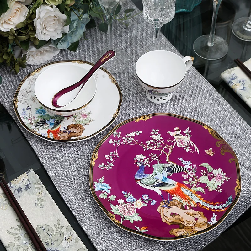 

HYS ceramic bowl, plate, spoon, and saucer set - bone china dinnerware - business housewarming