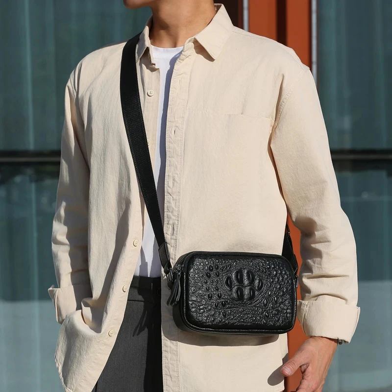 Men Women 7.9 inch Ipad Tote Crossbody Bag Casual Unisex Shoulder Bags Fashion Real Cow Leather Alligator Pattern Small Handbag