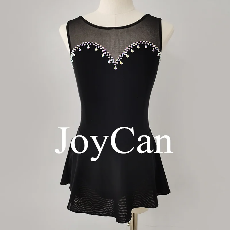 JoyCan Vestido de patinaje artístico para niñas y mujeres, ropa de baile elegante de LICRA negra para competición
