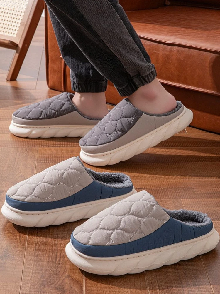 Men Winter Plush Cotton Slippers Anti-Odor Waterproof Non-Slip Warm Indoor Home Fuzzy House Slippers Plus Size