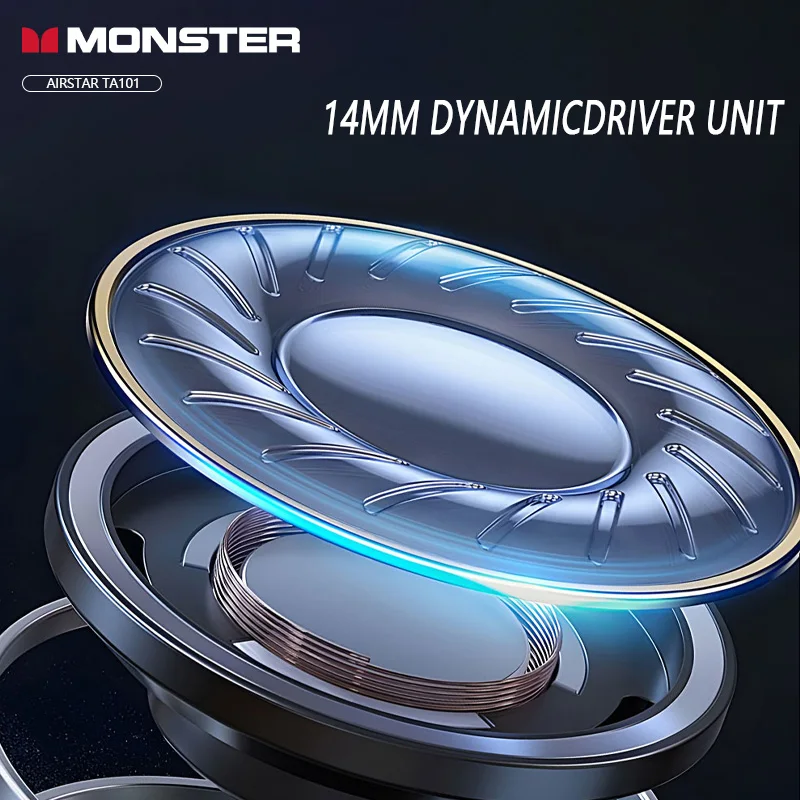 MONSTER T101 سماعة لاسلكية تعمل بالبلوتوث سماعات ذكية للحد من الضوضاء 14 ملم سائق ديناميكي وحدة كبيرة، تصميم مريح #3