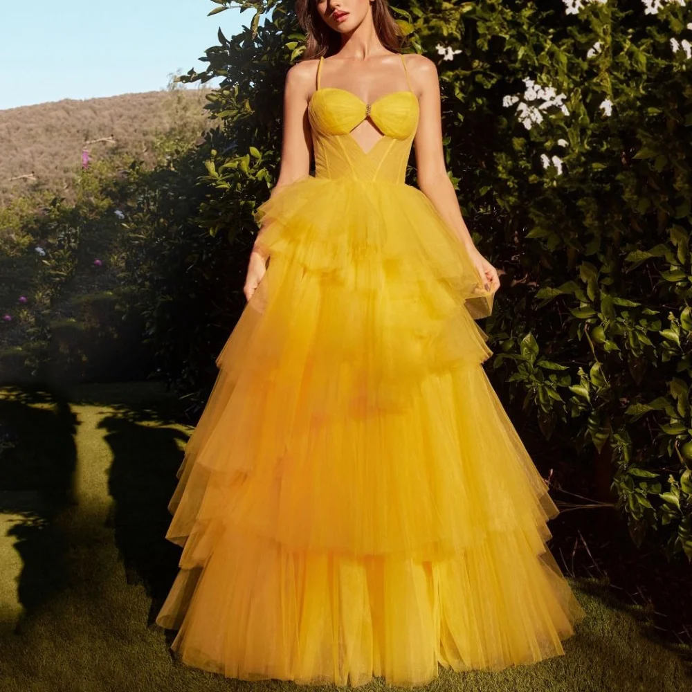 

Customized Romantic Spaghetti Straps Prom Dresses Sweetheart Tulle A Line Party Gowns Backless Evening Dress New Vestido