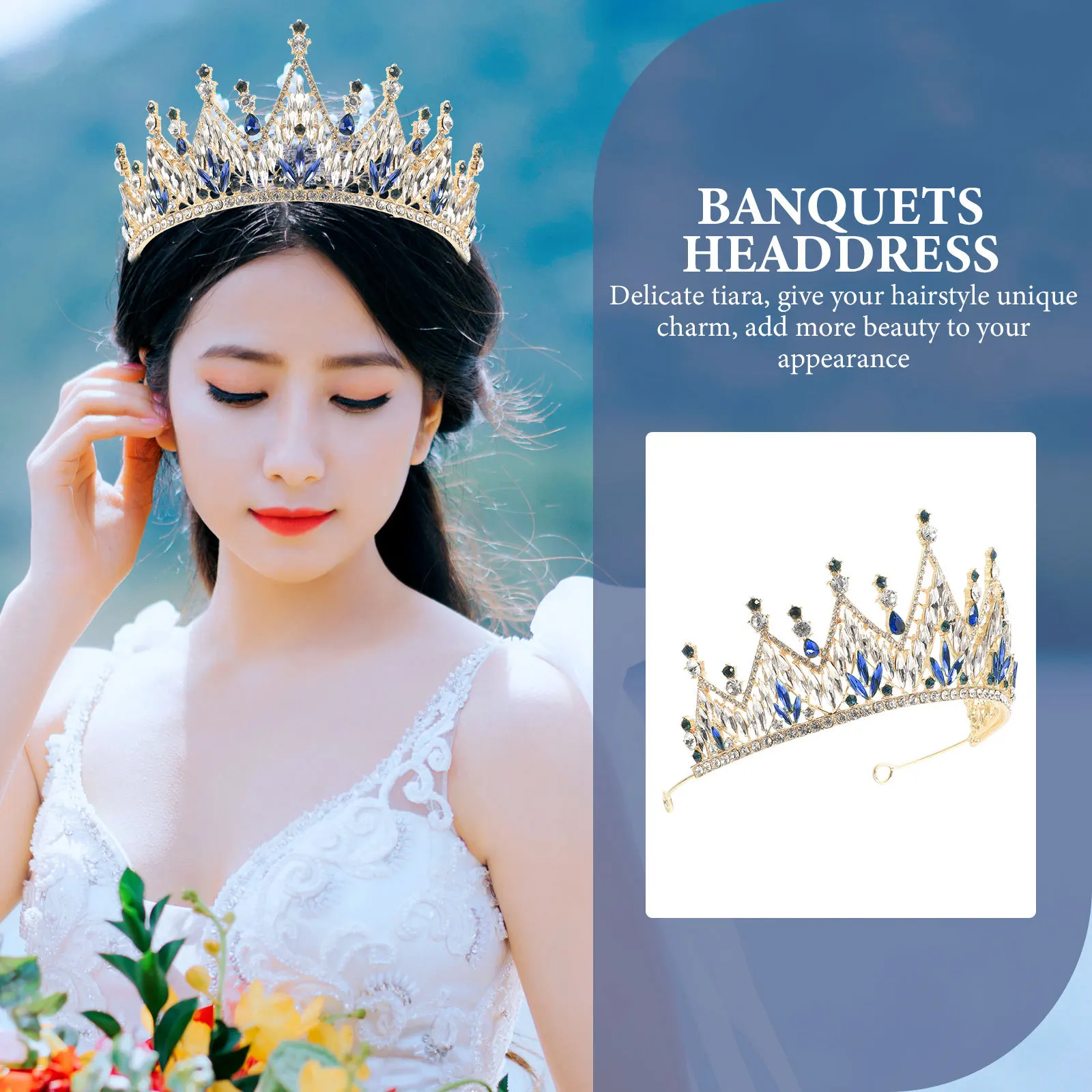 

Bride Crystal Rhinestone Crown Baroque Style Wedding Bridal Tiara Party Headdress Elegant Hair Accessories for Bride Women