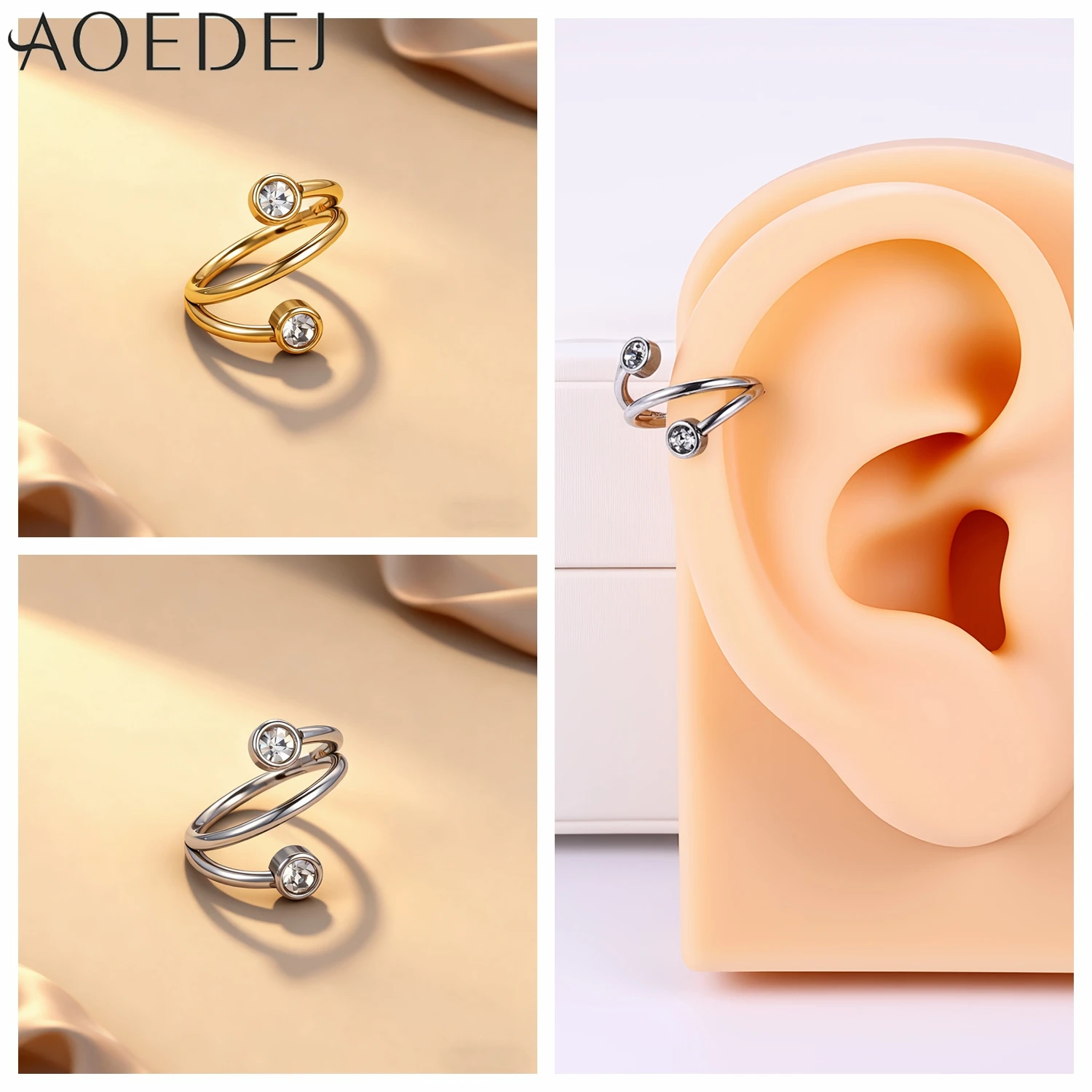 AOEDEJ 1 قطعة 16 جرام الفولاذ المقاوم للصدأ الأنف الدائري النساء تشيكوسلوفاكيا كريستال هوب أقراط طبقة مزدوجة الأذن اللولب الحاجز الثقب مجوهرات 8/10 مللي متر