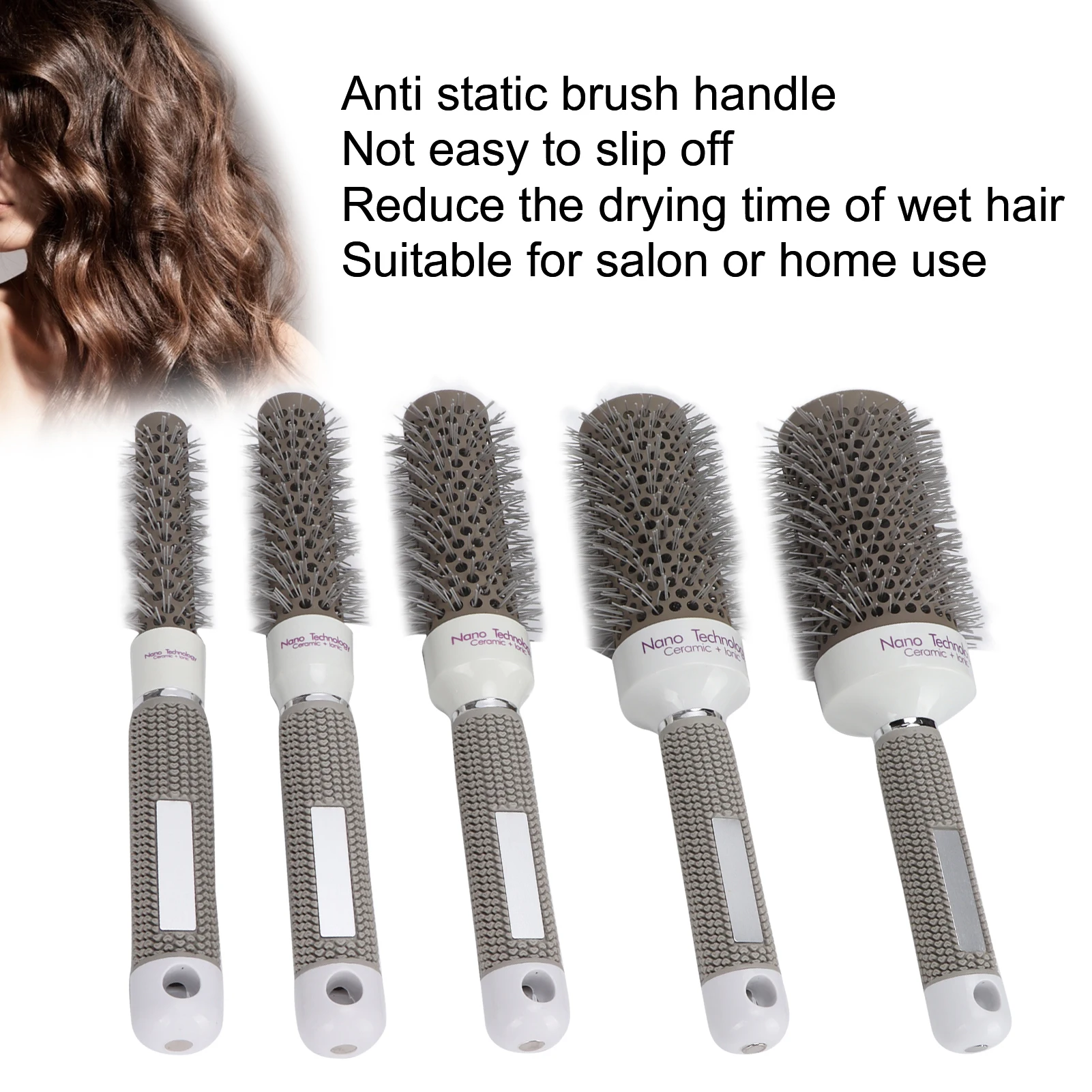 5pcs Round Brush Set Heat Conduction Hairbrush Comb Hairdressing Tool Set for Blow Drying Curling