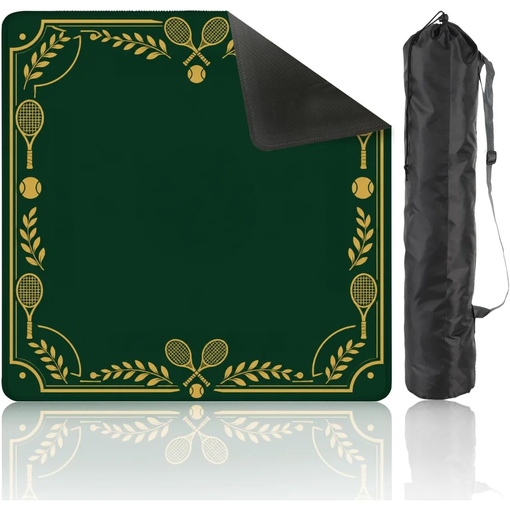 Neoprene 3mm Mahjong Mat Luxury 31.5 Inch Tennis Racket Green Gold Border Decor Non Slip Noise Reduction for Mahjong Poker