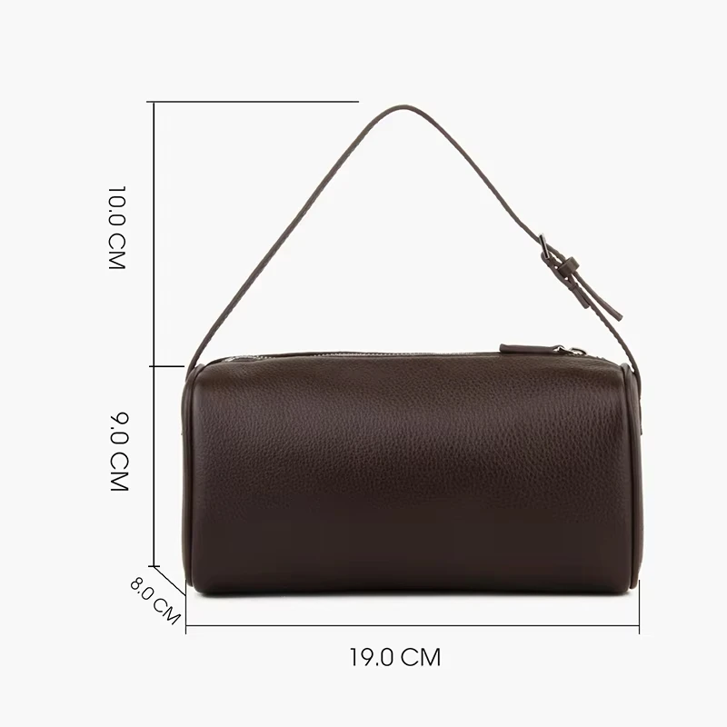 

Full Grained Calfskin Mini Handbag for Women Real Leather with Shoulder Strap Barrel-shaped Crossbody Only haveBlack beige brown