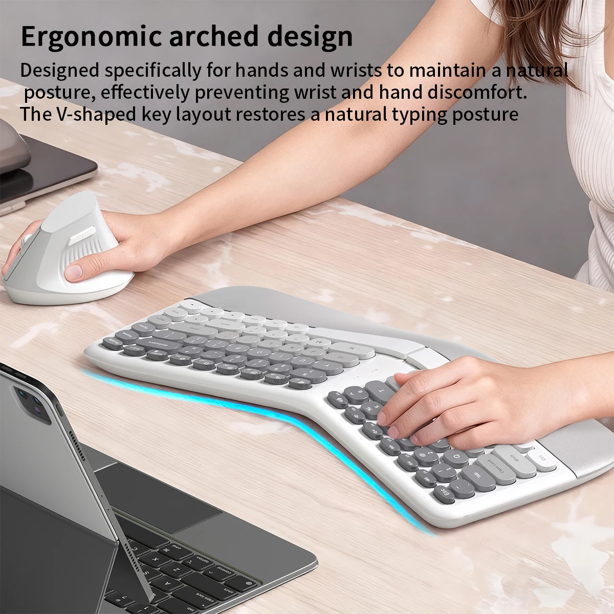 MOFii Ergonomic Keyboard and Mouse Combo, Cream Gradient, 2.4G Wireless, Wrist Fatigue Relief, Compact Tenkeyless, US QWERTY Lay