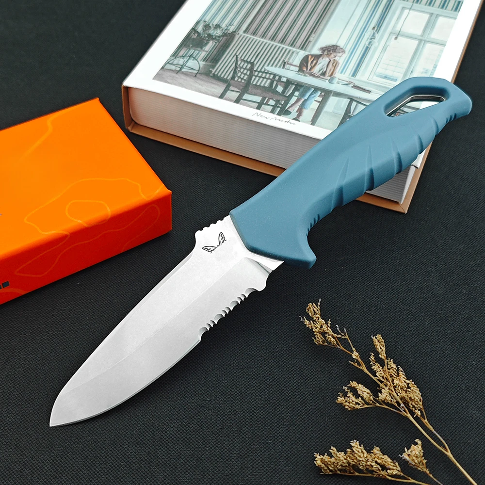 BM 18040 Multifunctional Straight Knife with D2 Steel Fixed Blade Nylon Fiber Handle, Camping Survival Outdoor EDC with Sheath