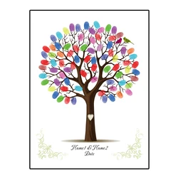 Customized Theme Name Date Fingerprint DIY Tree Leaf Painting Guest Book For Wedding Party Souvenir (No Frame,Ink Pad Included)