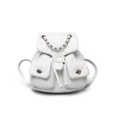 Classic Grid Chain Drawstring Student Backpack 2025 New Style Small Fragrance Style Double Shoulder Bag PU Material