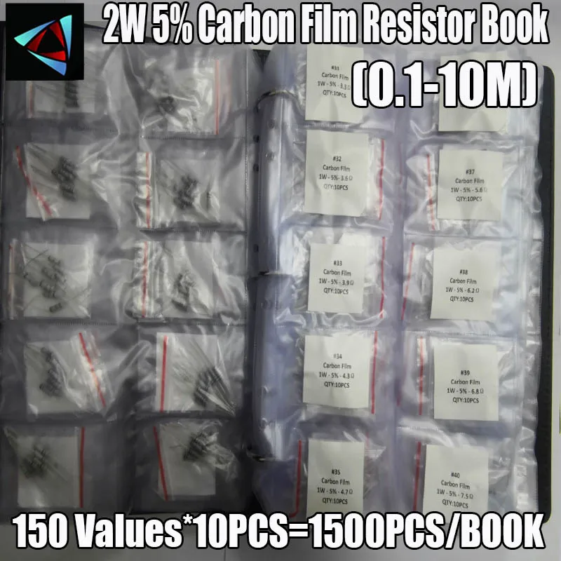 2W 5% 150Values*10pcs=1500Pcs Kit 0.1R~10M Ohm Carbon Film Resistor Book