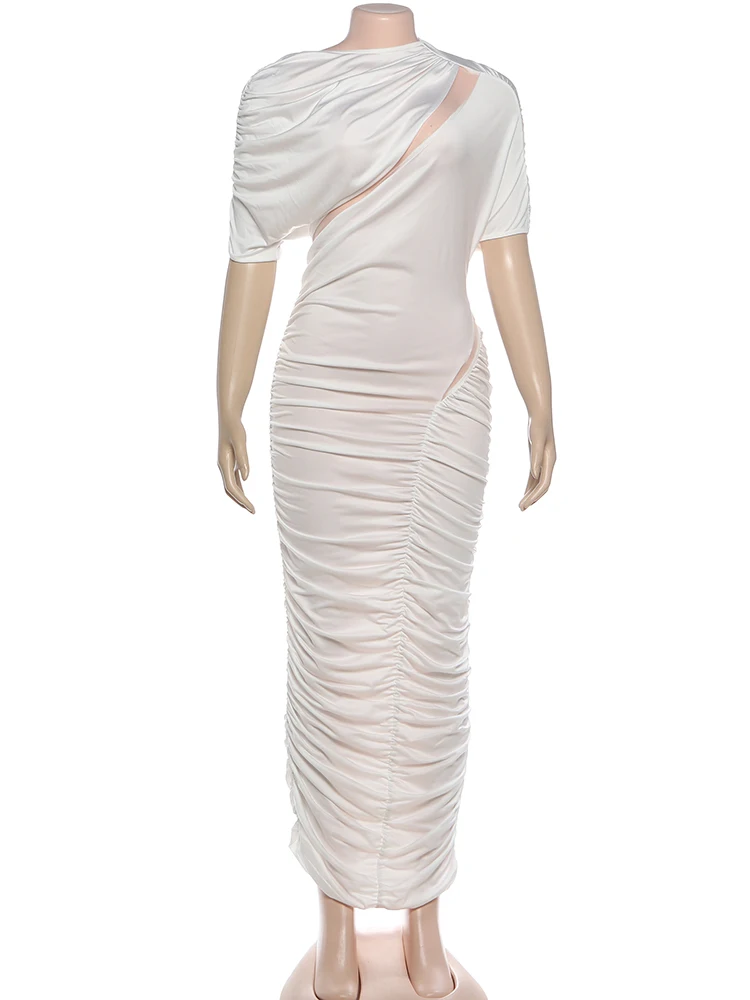 Cutenew Chic Simple irrégulière robe creuse femme maille Patchwork froncé manches courtes maigre minuit bal fête élégante robes