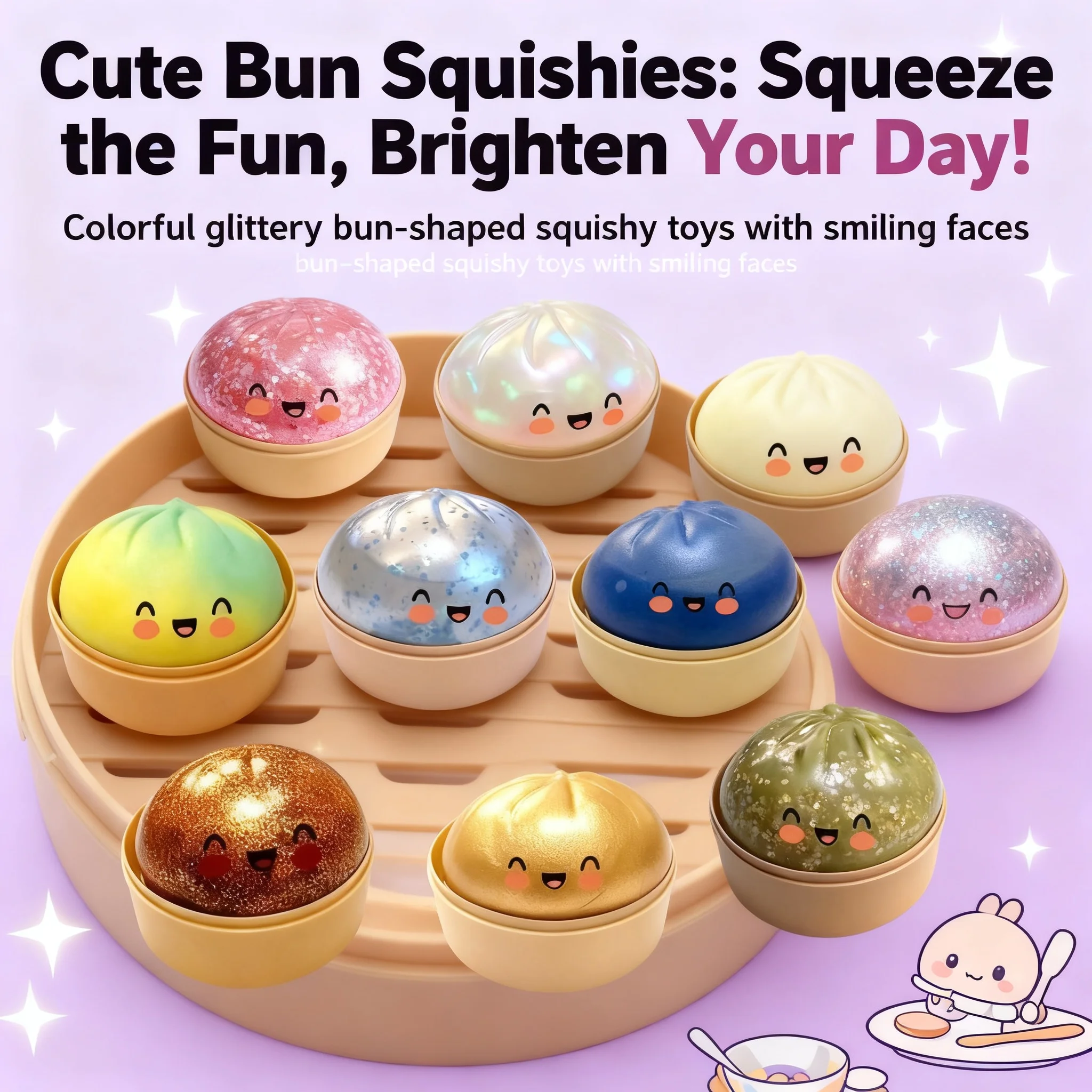 Realistic Giant Dumpling Squeeze Toy with Bamboo Steamer Soft TPR Dough Ball Decompression Fidget Toy Creative Funny Gift 1 Pcs