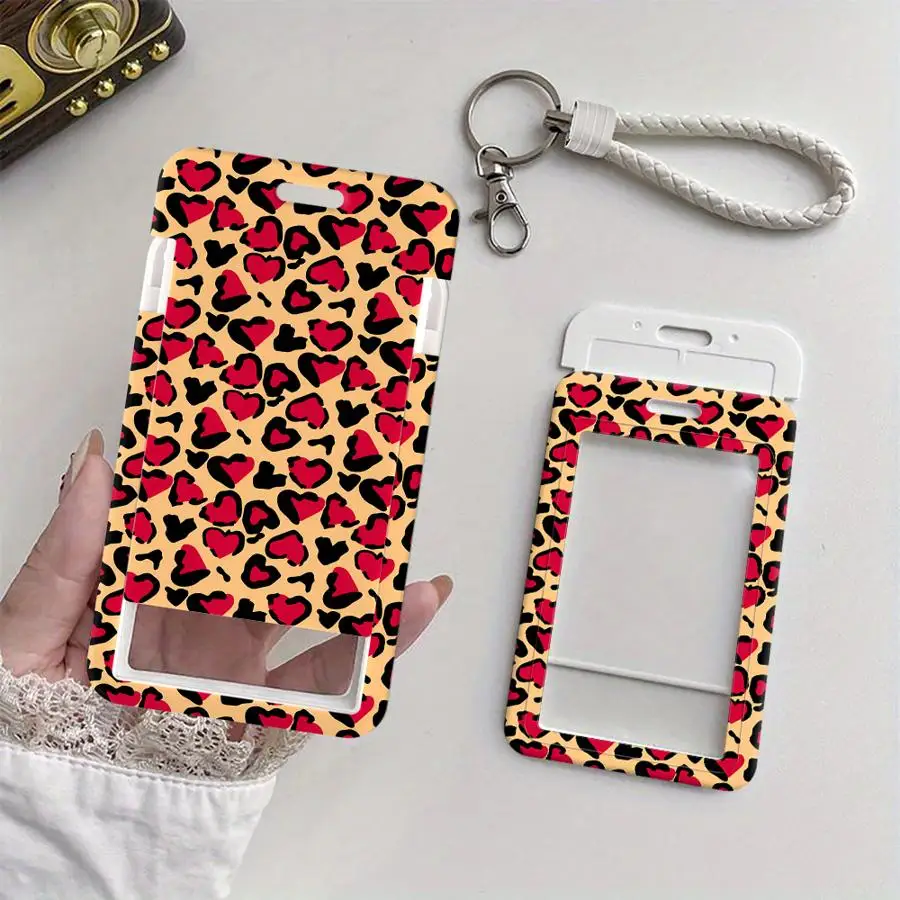 Heart Leopard Print 1Pc Card Holder Retractable Credit Card Holders Holders Child Bus with lanyard Badge Bank ID Cover Case