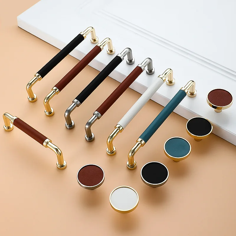 Cabinet Door Leather Handle Nordic Zinc Alloy Light Luxury Wardrobe Door Handle Simple Solid Color