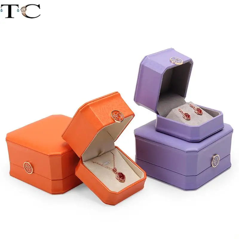 Octagon Jewelry Diamond Ring Box Pu Leather Rose Buckle Pendant Necklace Jewelry Box Earrings Bracelet Storage Box