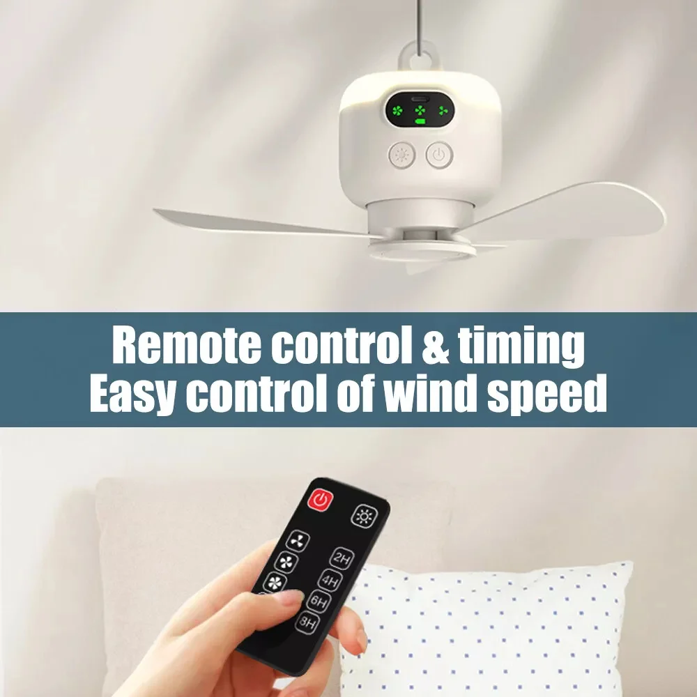 Portable Ceiling Fans Camping Fan Outdoor Tent Ventilator Cooler Rechargeable Electric Fan Remote Control LED Lighting 8000mAh