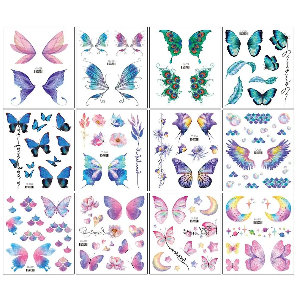 Adults Colorful Artistic Waterproof Water Transfer Sticker Glitter Tattoo Stickers Butterfly Tattoo Temporary Tattoos