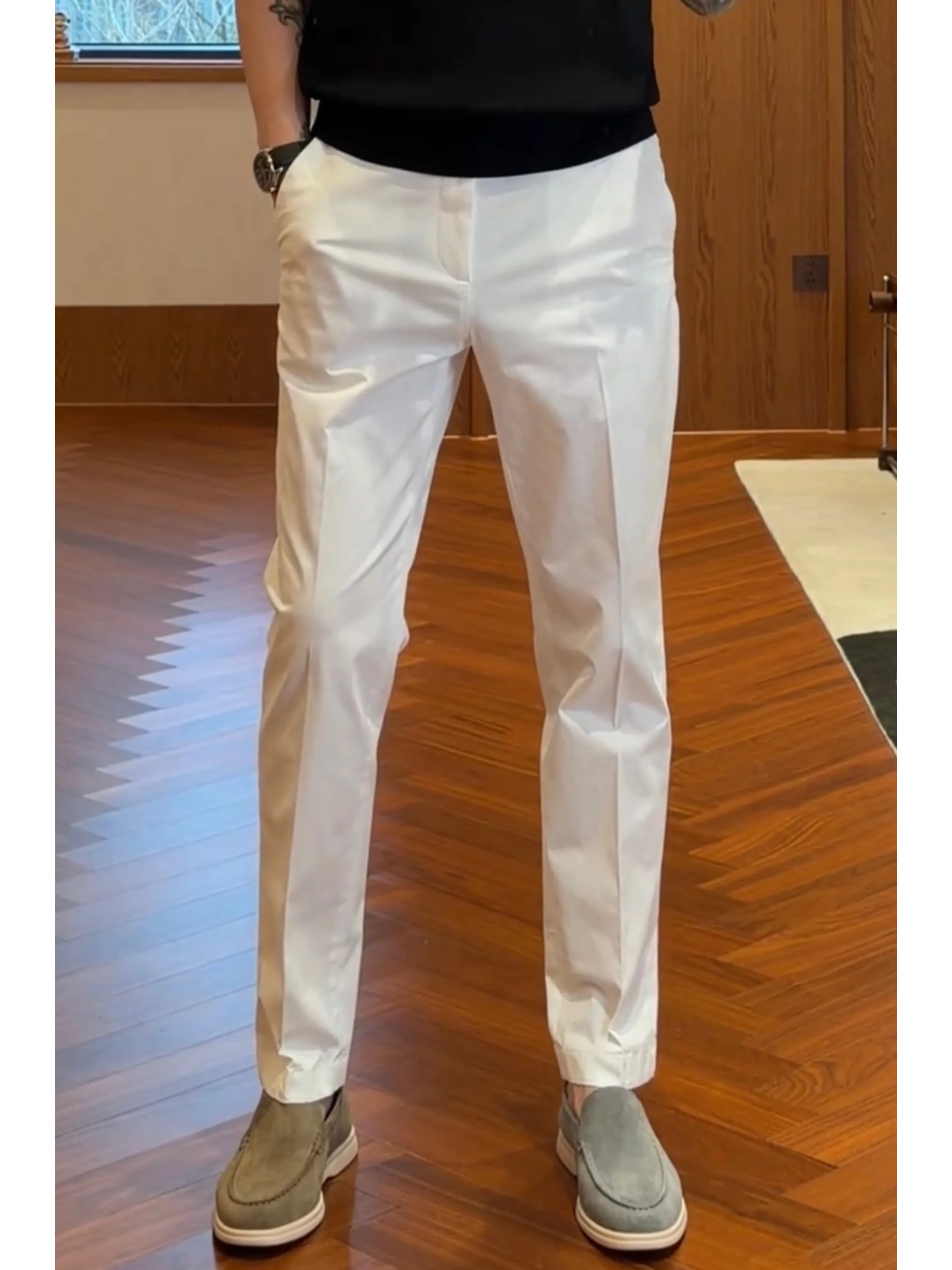 British Style Men's Casual Pants Elastic Wear-Resistant Straight Leg Nine Points Spring Summer New Fashion Business Trousers