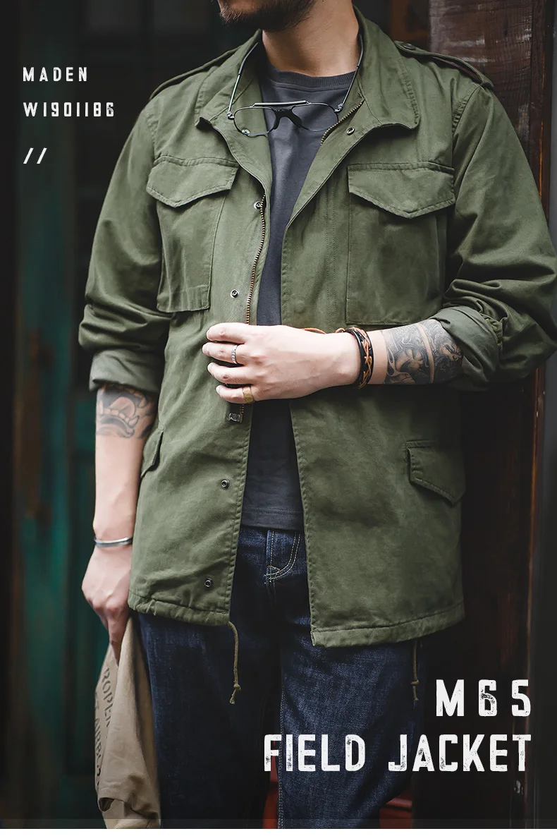 Maden Military M65 Field Jackets For Men's Green Vintage Army Jacket Casual Windbreaker Solid Lapel Collar with Pockets Overcoat 11 Sd77bd2bbdd574572bfac893174504ee7I