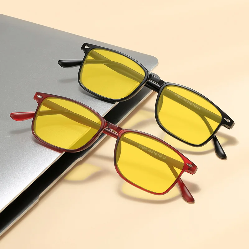 Lunettes à monture carrée minimalistes élégantes, protection oculaire ultra légère unisexe avec lunettes anti-lumière bleue, lentilles orange-rouge