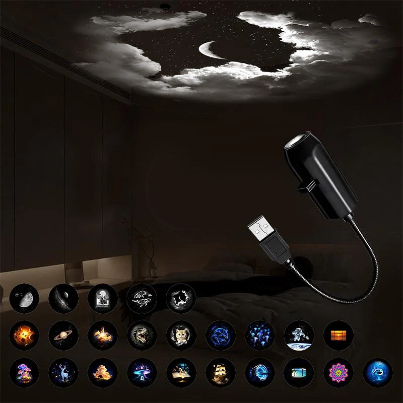 USB Plug In Galaxy Planet Projection Lamp 1Set Starry Sky Night Light For Indoor Ceiling Atmosphere Decoration Use