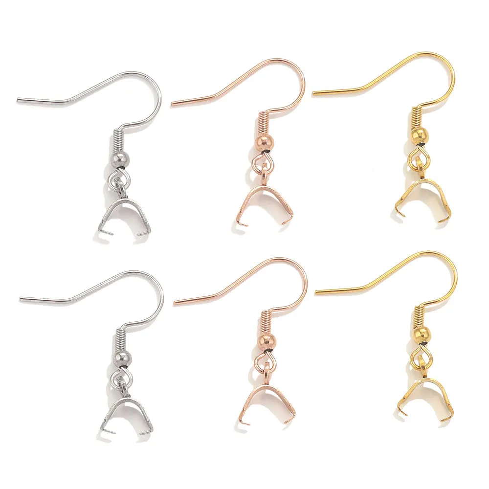 20pcs Stainless Steel Earrings Clasps Hooks With Seeds Buckle Clasps For DIY Earrings Connectors Charm Jewelry Supplies Parts