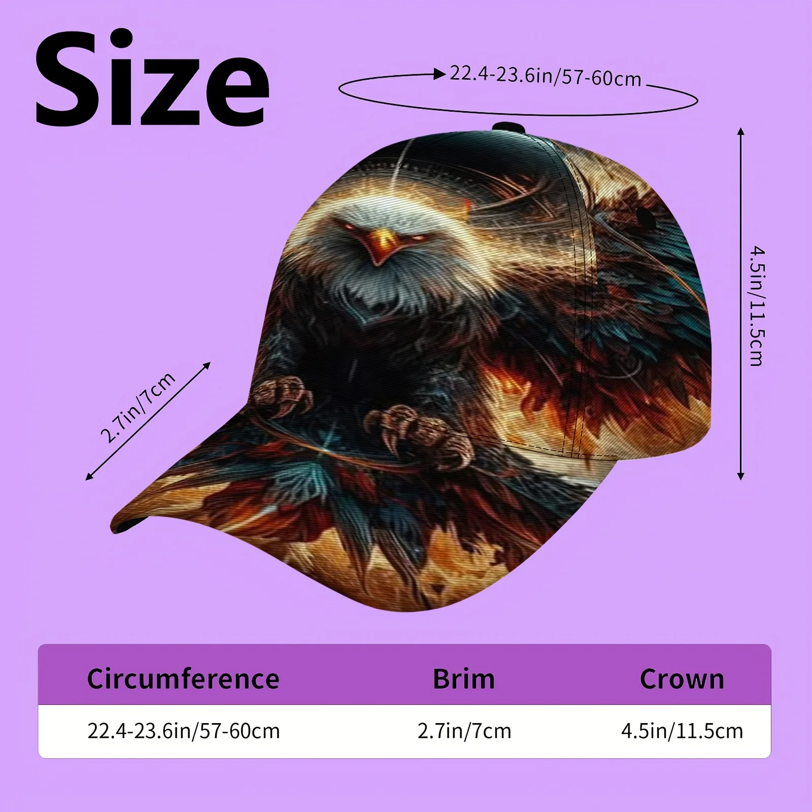 Mythical Eagle with Fiery Wings Celestial Halo Baseball Cap Unisex Baseball Cap Abstract Print Snapback for Camping Sports