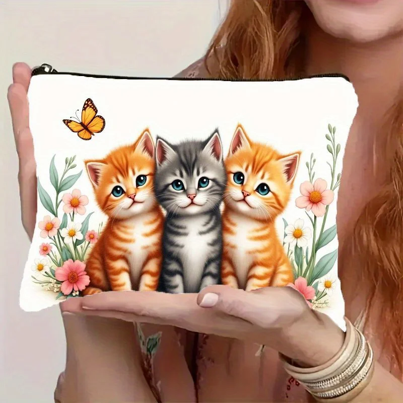 A kitten pattern cosmetic bag-cute multifunctional zipper handbag, jewelry storage bag