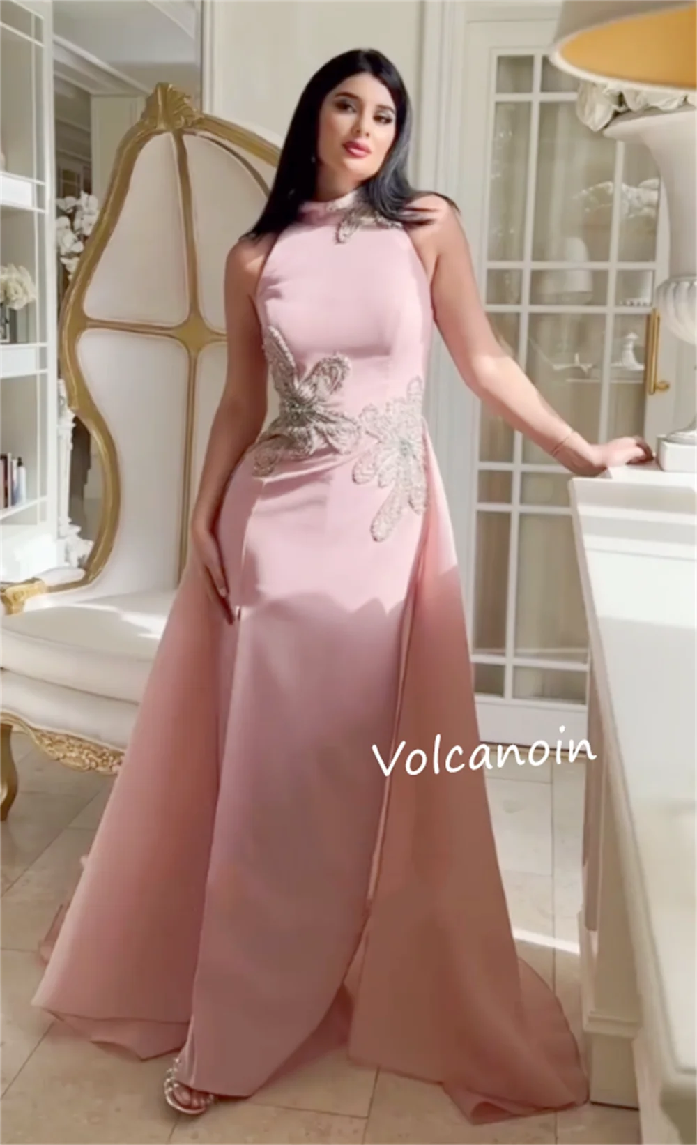 تخصيص نمط جيرسي الديكور مطرزة ألف خط الياقة العالية فساتين طويلة مناسبة مخصصة مساء رسمي رائعة