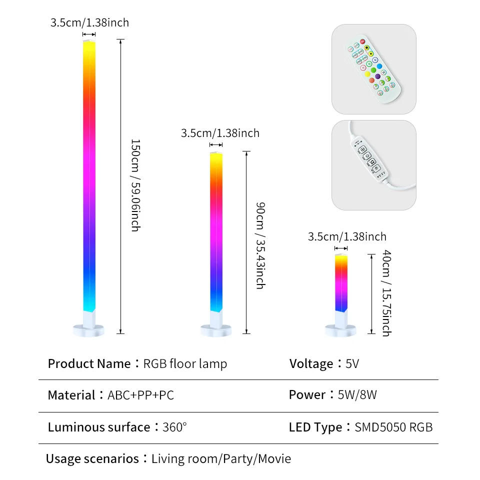 RGB LED مصباح أرضي عن بعد والتحكم في التطبيق مزامنة الموسيقى إضاءة الزاوية إضاءة المزاج الحديثة لغرفة النوم وغرفة المعيشة ديكور الألعاب
