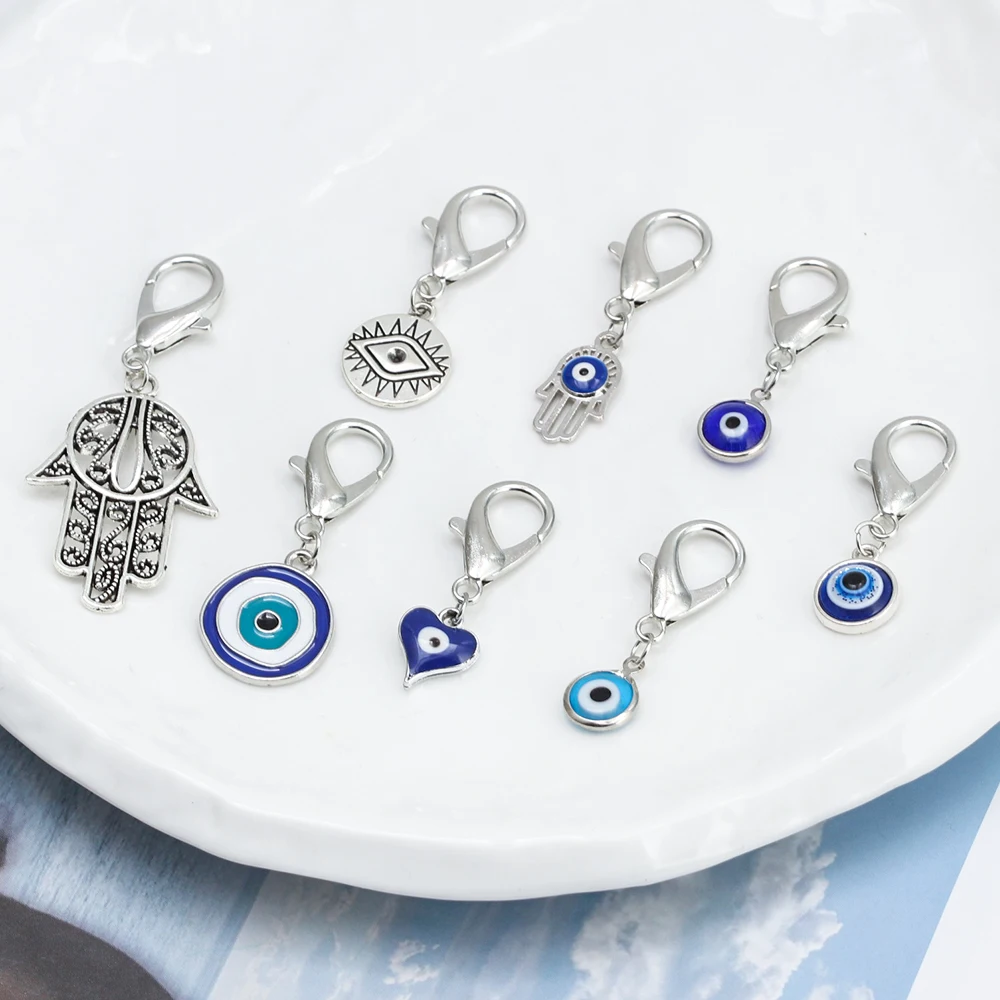 Lucky Eye 3pcs/lot Alloy Turkish Evil Eye Keychain Hamsa Hand Heart Key Chain Bag Car Keyring llavero porte clé מחזיק מפתחות