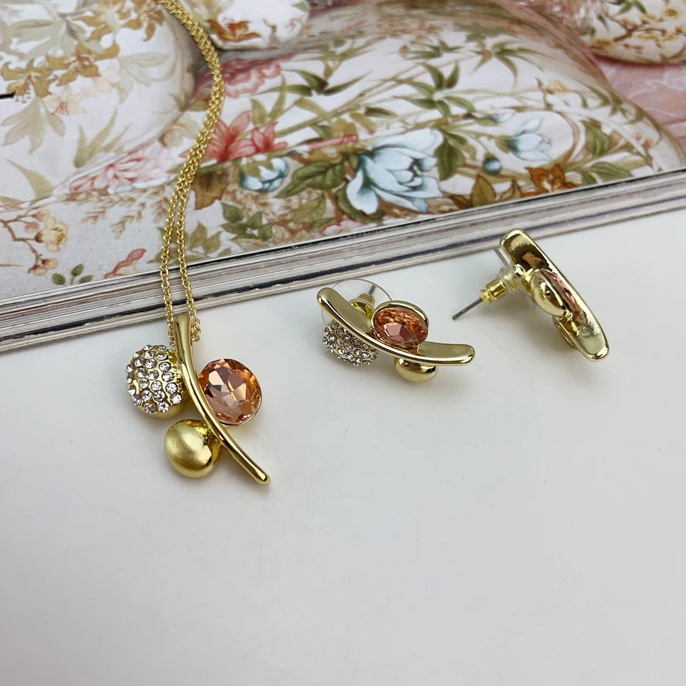 

Latest Dubai Luxury Pendant Necklace Earrings Sets 2PC Jewelry Set For Women KY25107