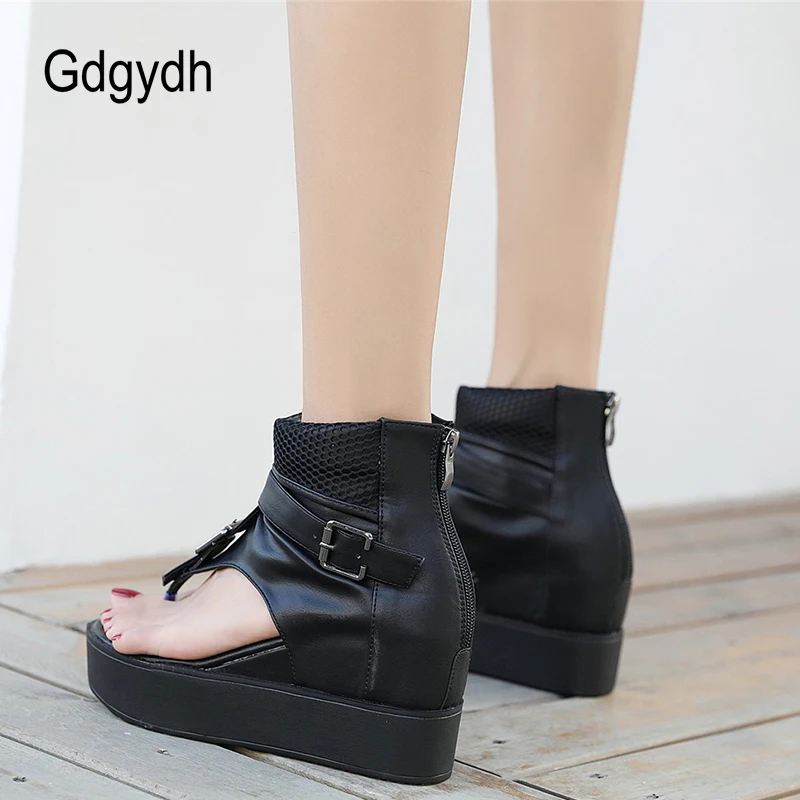 Gdgydh Clip Toe Sandal Women Platforms Spring and Summer All-match Belt Buckle Casual Retro High Top Sandals Rome Style Zipper