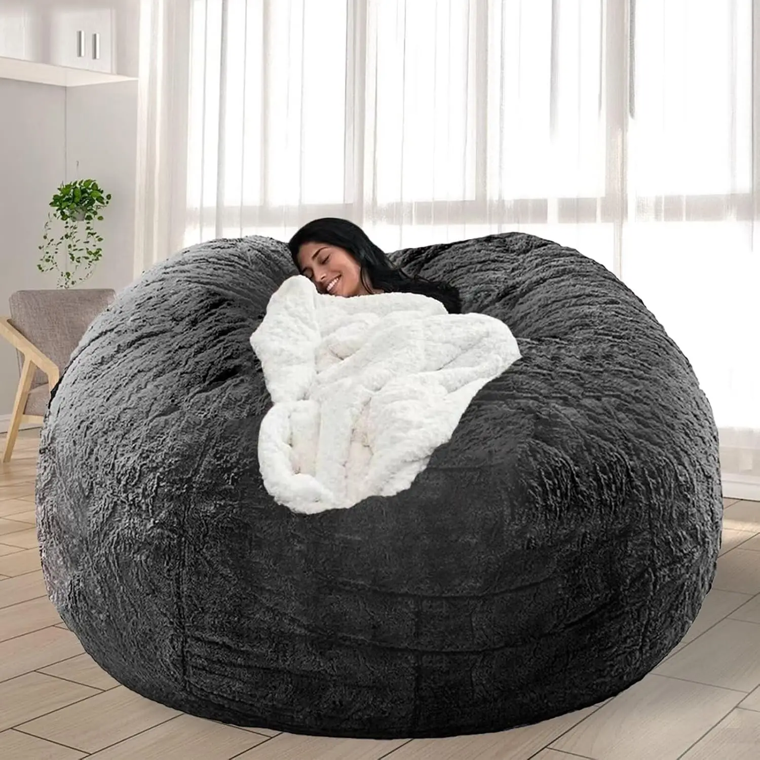 

Extra Large Dark Grey Bean Bag Cover Only Soft Round Lazy Sofa for Adults and Kids