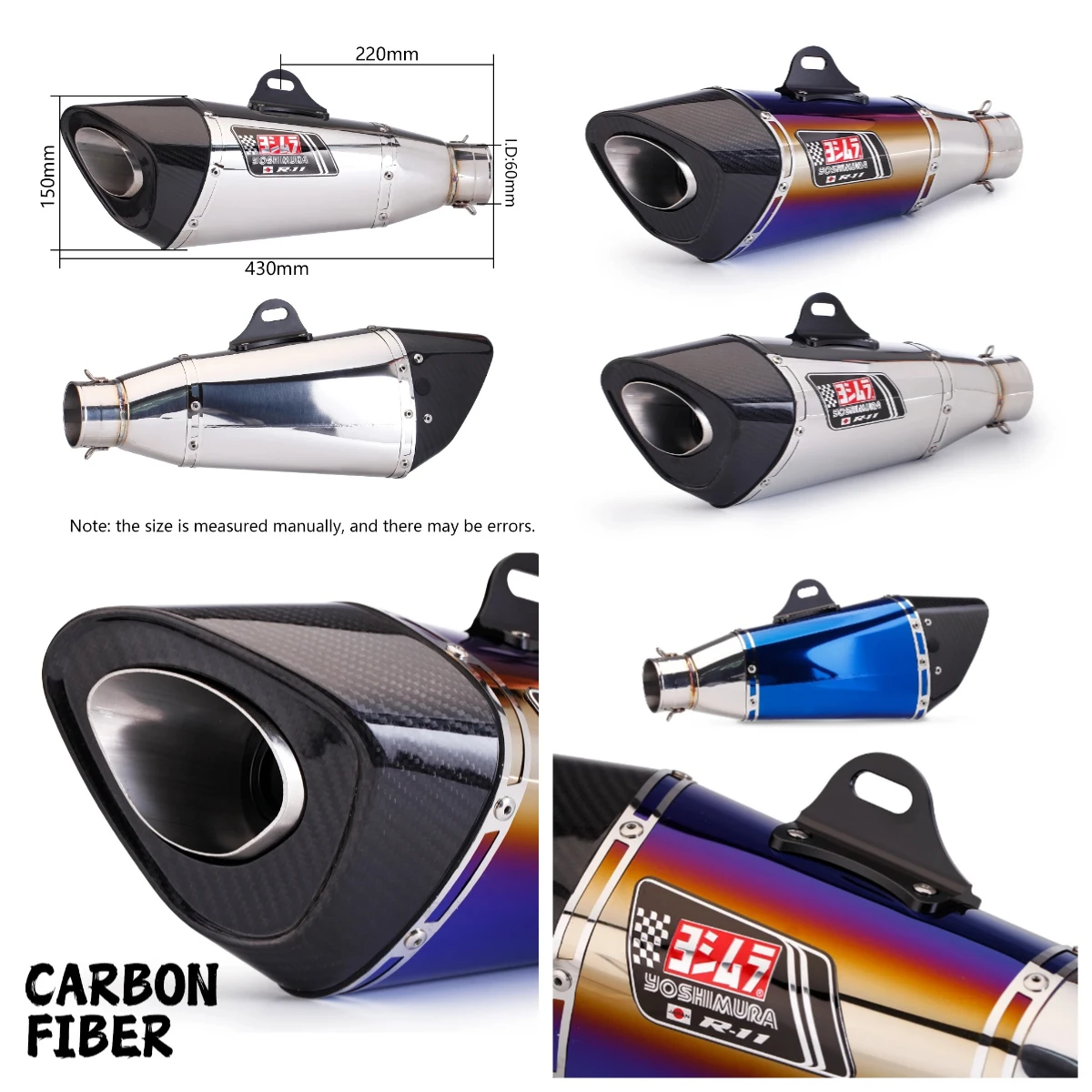 

CBR1000RR 60mm for yoshimura R11 exhaust Pipe Escape Modified Muffler for R1 MT09 Z900 Ninja400 Z1000 60mm Universal Motorcycle