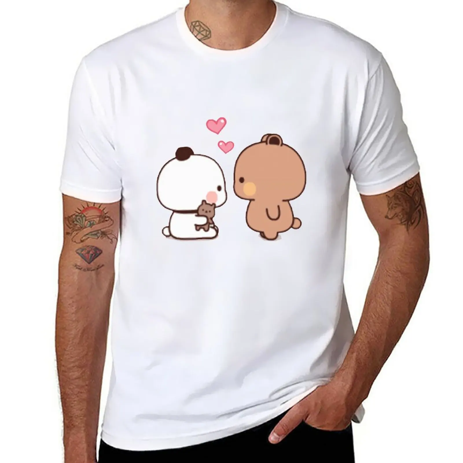 

New Panda And Brownie Bear Couple T-Shirt anime clothes Short t-shirt mens funny t shirts