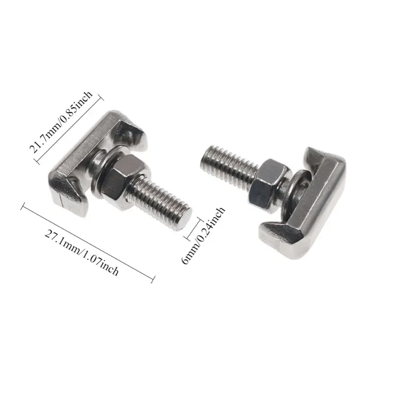 2Pcs 6mm Car Battery T-Bolt Grommet Stainless Steel Mountain Shaped Fixing Screw Nut for Modification