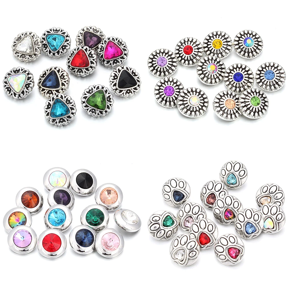 5 sztuk/partia nowy przycisk Snap DIY Mini kryształ Rhinestone okrągły 12mm metalowe zatrzaski przyciski Charms dla 12mm przystawki bransoletka